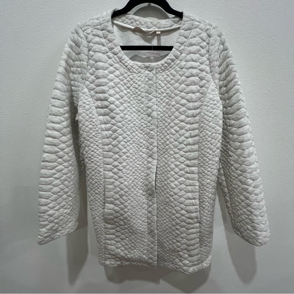 Soft Surroundings Ivory Snap Button Stretch Quilted Jacket  Size L Cozy Textured